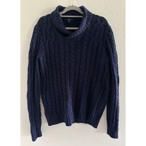 Gap Wool Sweater Mens‎ Large Tall Blue Fishermancore Academia Chunky Thick Ski
